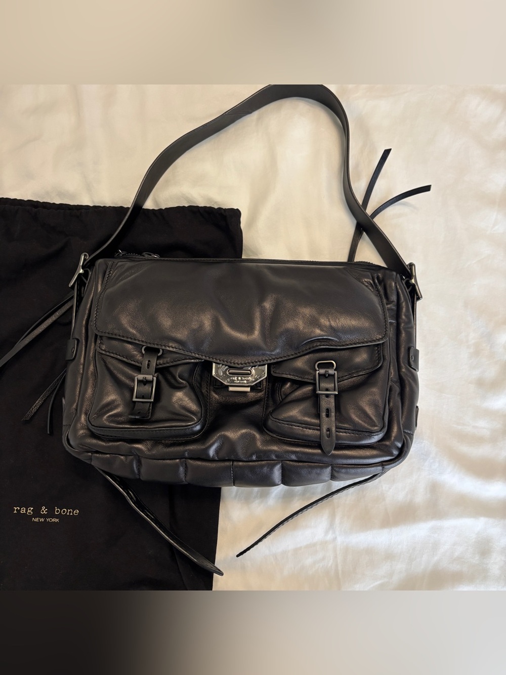 Rag & bone black gunmetal puffy field messenger bag - Picture 14 of 16